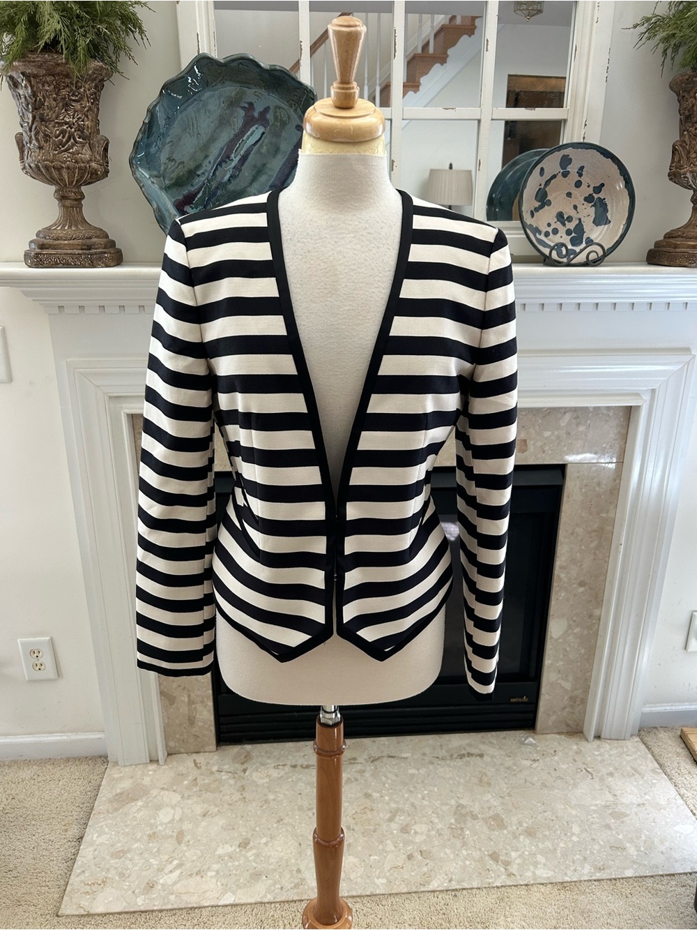 Ann Taylor Black and White Striped Jacket